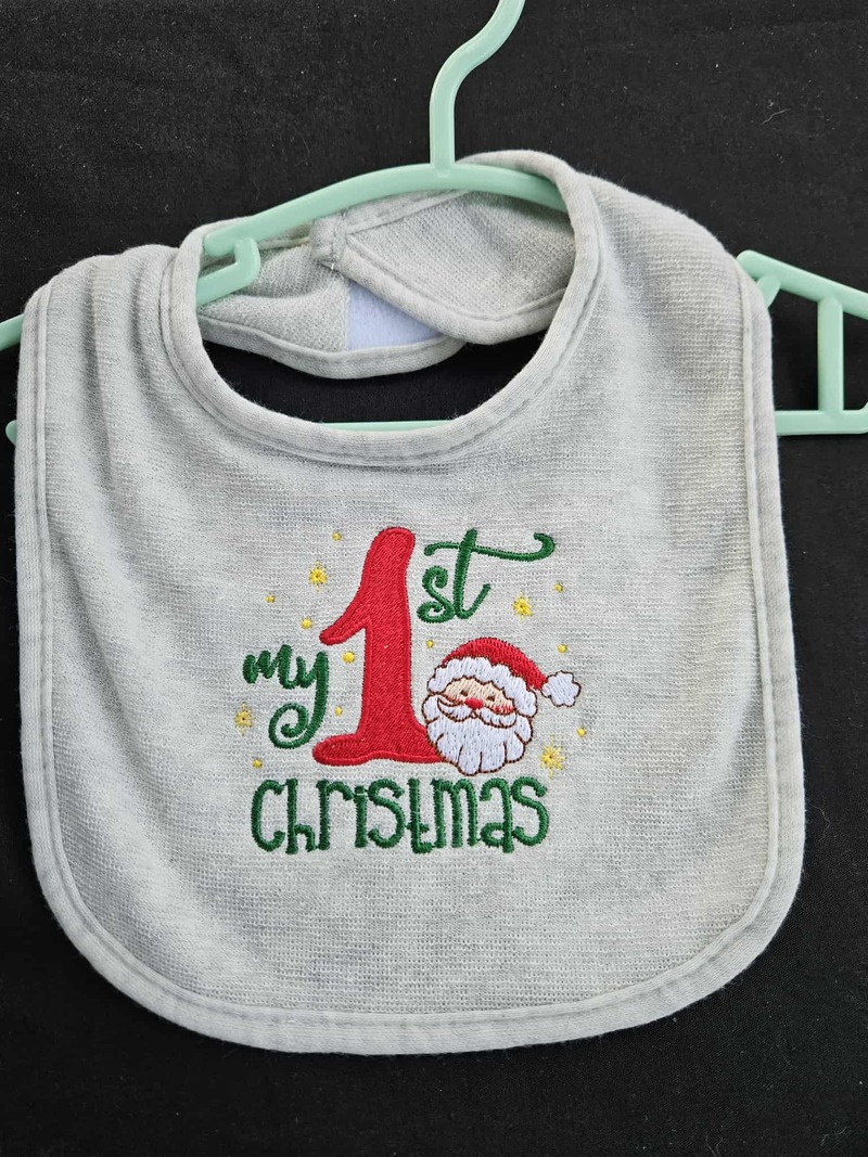 1st Christmas Bib $15
White, Black, Grey