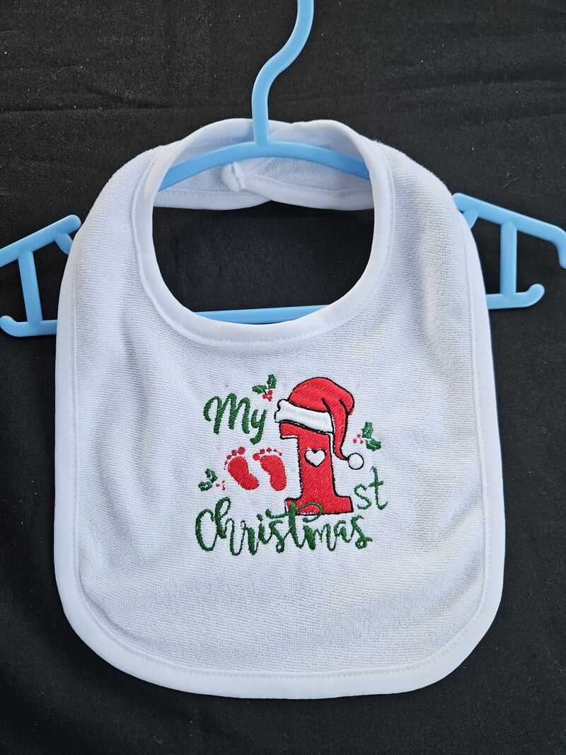 1st Christmas Bib $15
White, Black, Grey