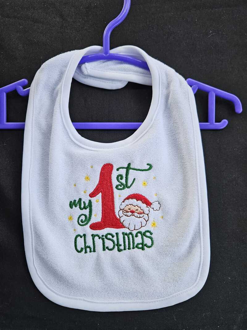 1st Christmas Bib $15
White, Black, Grey